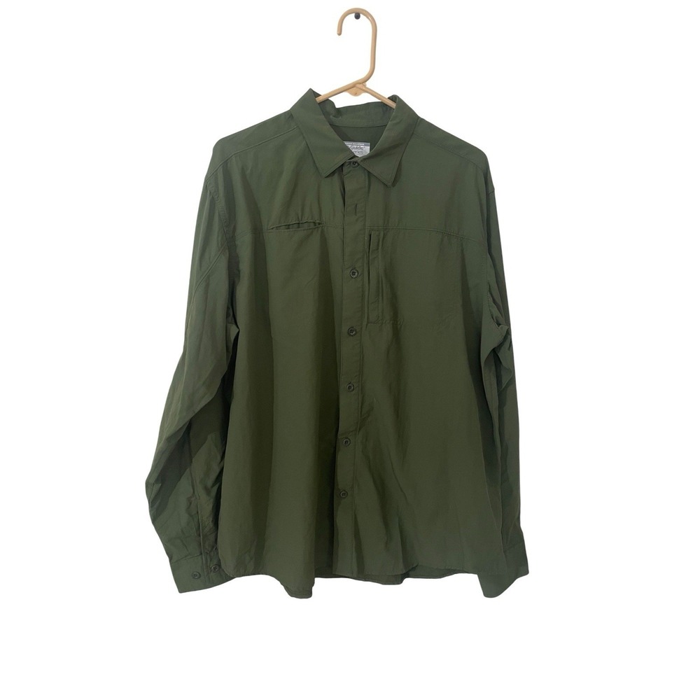 Gander‎ Mountain Guide Series Green Nylon Button Down Hiking Fishing Size L Roll